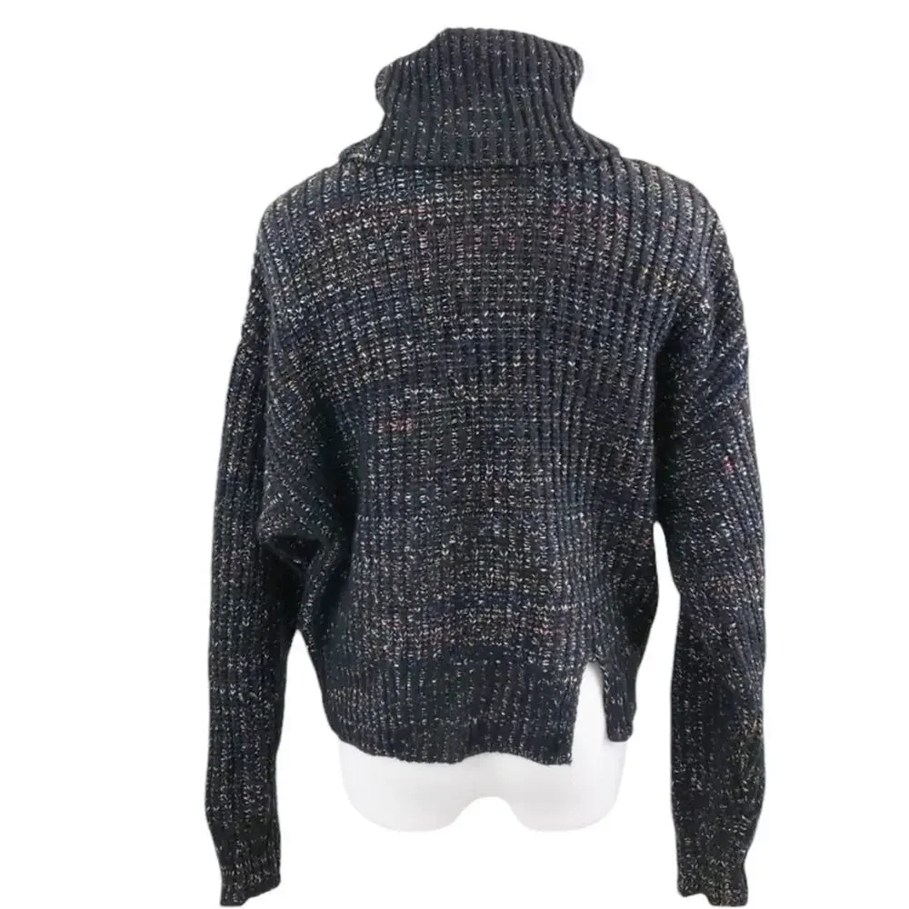 Leighton Chunky Knit Black Rainbow Confetti Turtleneck Large - Picture 4 of 8